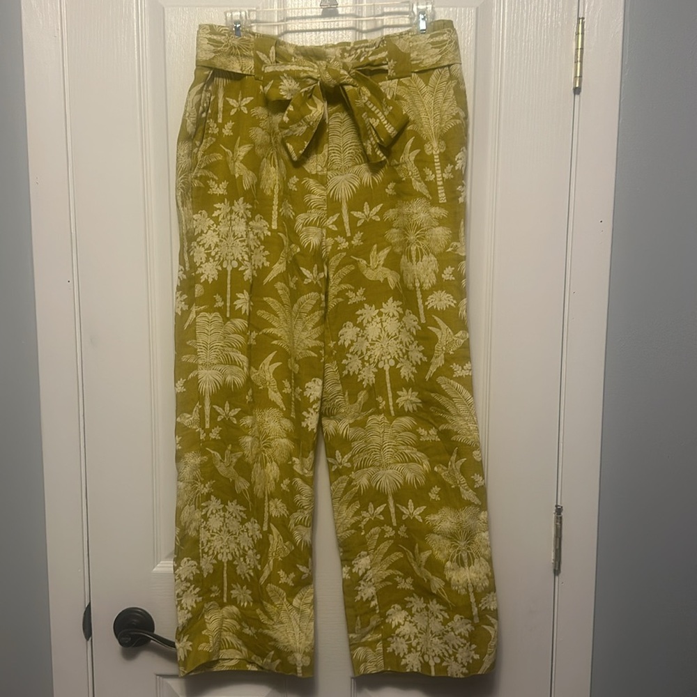 SPARTINA 449 Lawton Social Green Linen Crop Pants Size 10